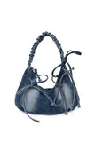 Ruched Handle Drawstring Denim Hobo Bag
