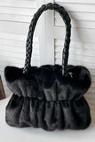 Braided Handle Faux Fur Tote Bag