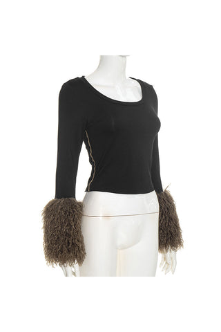 Scooped Neck Long Sleeve Crop Top