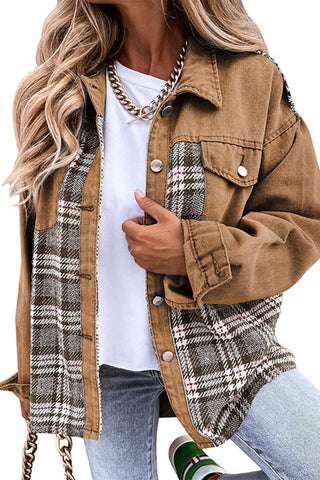 Plaid Patchwork Button-Front Jacket