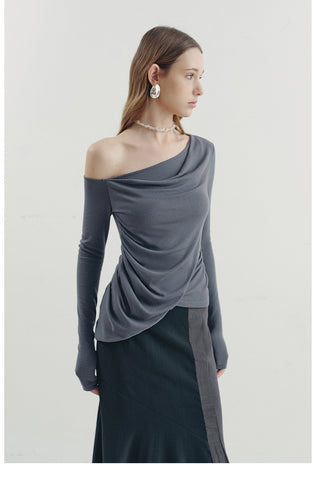 Asymmetrical Draped Crossover Knit Top