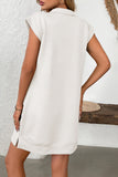 Zip-Neck Casual Dress with Cap Sleeves