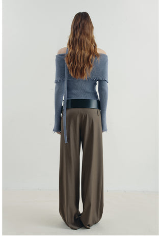 Pleated Low-Waist Wide-Leg Trousers