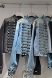 Button-Detail Cropped Denim Jacket