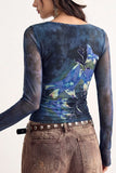 Sheer Floral Print Long Sleeve Top