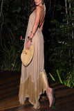 Fringe Hem Halter Maxi Casual Dress