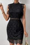 Lace High-Neck Cutout Casual Dress