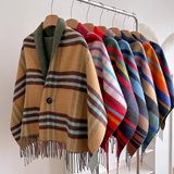 Plaid Fringed Wrap Poncho Scarf