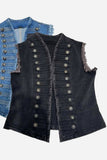 Button-Detail Frayed Vest