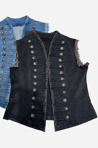Button-Detail Frayed Vest