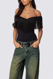 Fringe-Detail Off-Shoulder Tank Top