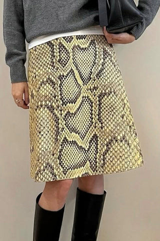Snake-Print Midi Skirt