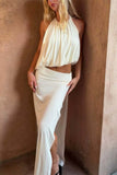 Halter Crop Top and Maxi Skirt Set