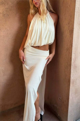 Halter Crop Top and Maxi Skirt Set