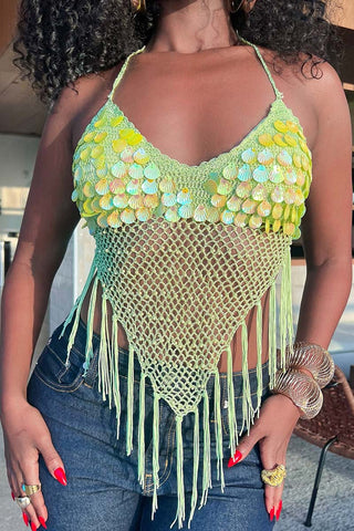 Sequined Fringe Tank Top