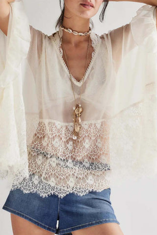 Fringe-Trim Floral Blouse