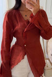 V-Neck Asymmetrical Hem Blouse