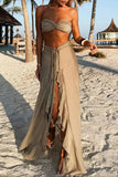 Ruched Tube Top and Braided Maxi Skirt Set