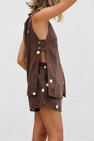 Button-Front Polka Dot Short Set