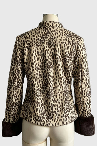 Spotted Faux Fur Cuff Long Sleeve Coat