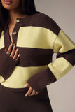 Striped Button-Front Henley Knit Sweater