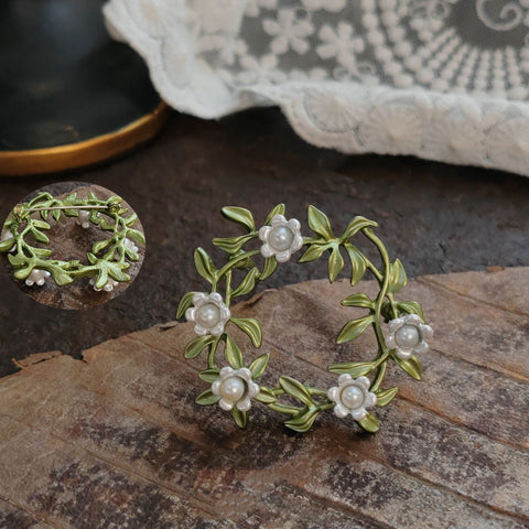 Floral Pearl Enamel Brooch