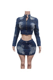 Star Applique Zip Crop Top and Mini Skirt Set