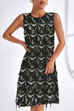 Sequin Fringe Sleeveless Shift Casual Dress