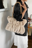 Braided Handle Faux Fur Tote Bag