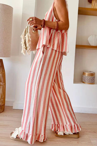Striped Sleeveless Top and Ruffle Hem Pants Set