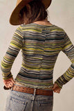 Striped Knit Crew Neck Crop Top