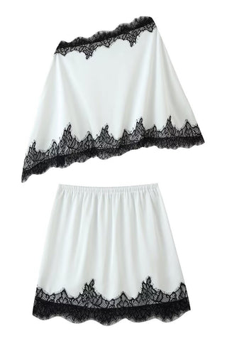 Lace Trim Satin Cami and Skirt Set