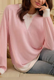 Textured V-Neck Color Block Sweatshirt