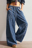Distressed Flower Patch Wide Leg Jeans