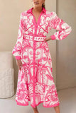 Belted Puff Sleeve Printed Dress