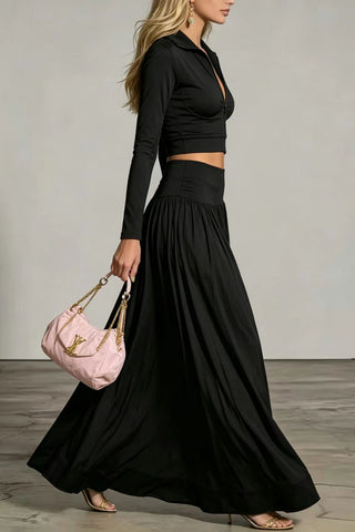 Zip-Front Crop Top and Maxi Skirt Set
