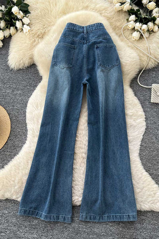 Patterned High-Waist Wide-Leg Straight Jeans