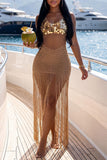 Sequin Halter Fringe Bodycon Vacation Dress