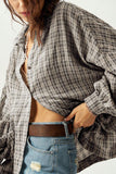 Plaid Smocked Pocket Long Sleeve Shirt