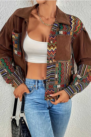 Geometric Patchwork Corduroy Shacket