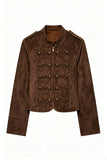 Military Button Mock Neck Cropped Jacket