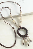 Wooden Ring Beaded Cord Necklace