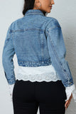 Lace Trim Cropped Denim Jacket