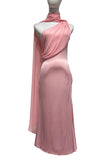 One-Shoulder Tie Neck Satin Midi Dress