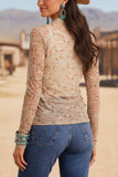 Sheer Sleeve Mock Neck Printed Top
