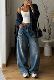 Button-Detail High-Waist Barrel Jeans