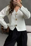 V-Neck Metallic Button Long Sleeve Cardigan