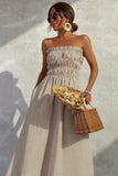 Striped Smocked Strapless Maxi Casual Dress