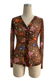 Floral Leopard Print Button-Front Blouse