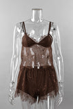 Sheer Lace Spaghetti Strap Pajama Set